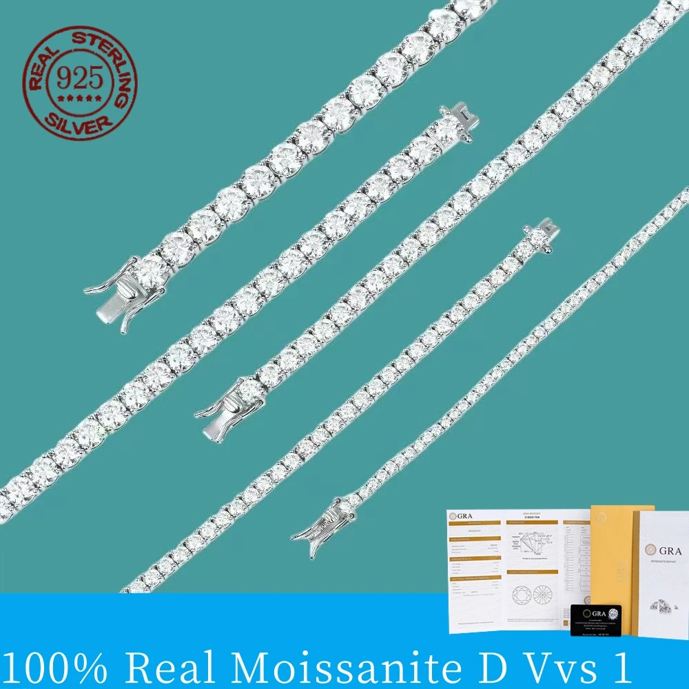 Pulseras de tenis de moissanita simples a la moda, brazaletes de plata S925 con diamantes brillantes para mujeres y hombres, brazaletes para fiestas y bodas, joyería certificada GRA