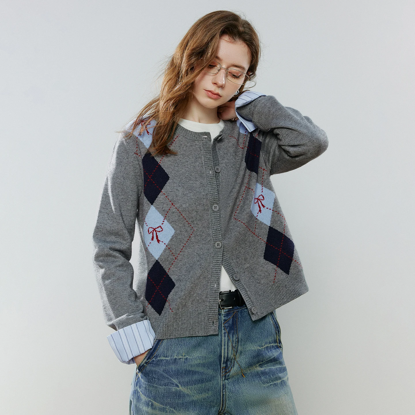 Suéter de Punto para Mujer TOYOUTH, Primavera 2026, Nuevo Cárdigan con Cuello Redondo, Jacquard, Estilo Retro