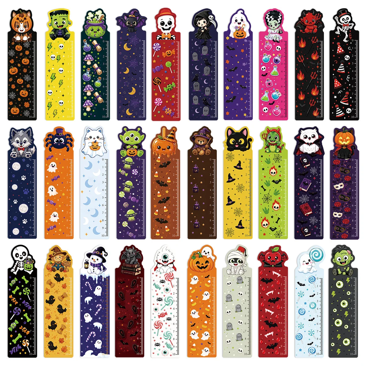 30 Marcadores de Libros con Forma de Dibujos Animados de Halloween, Regla, Graduación, Estudiante, Graffiti, Papelería, Marcadores de Páginas, Suministros de Papelería