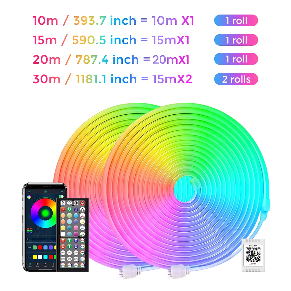 Luces de cuerda de neón, Control de luces de cuerda Led flexibles con aplicación/remoto, luces de cuerda de múltiples modos, luces de neón Led RGB para exteriores IP65 Wa