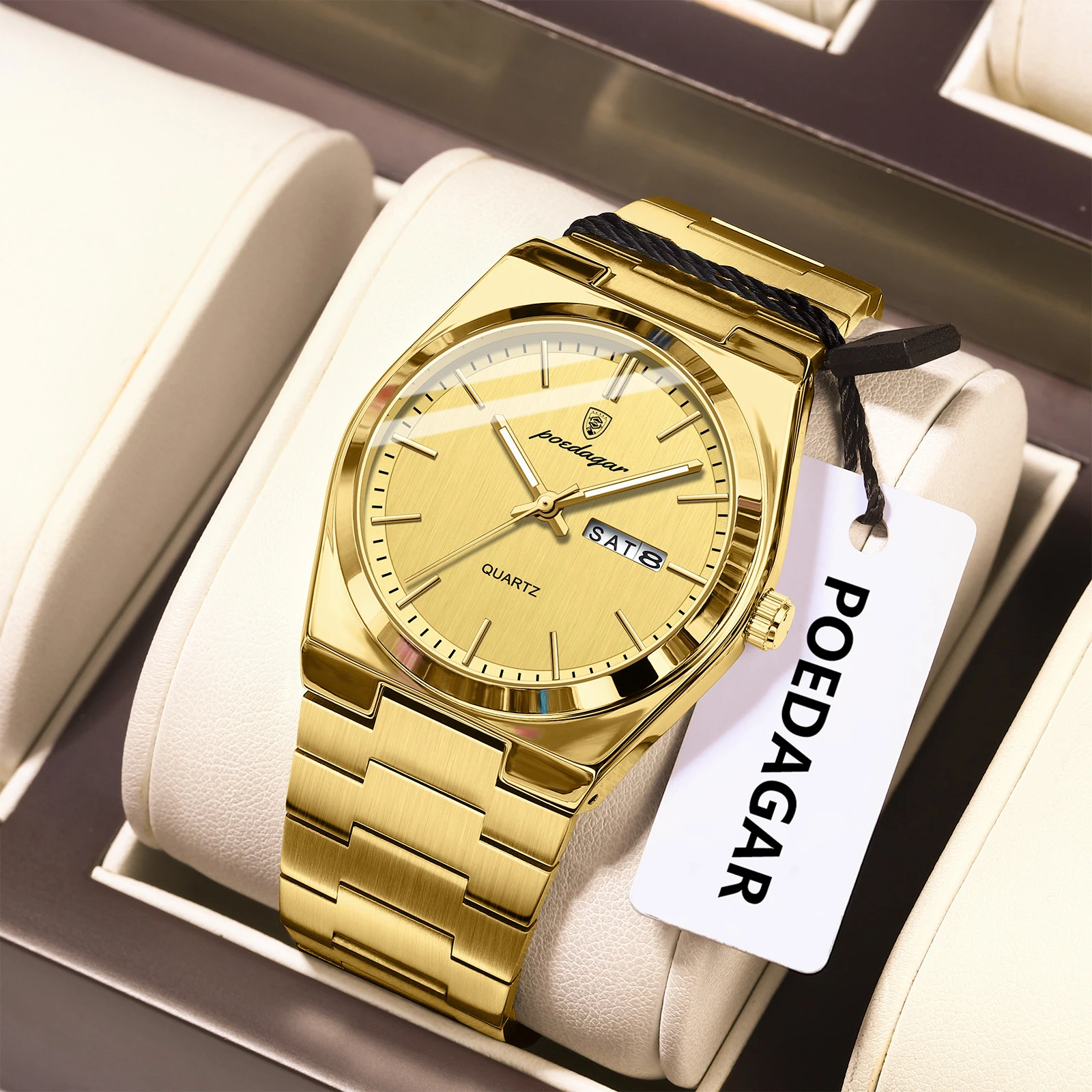 POEDAGAR, reloj clásico a la moda para hombre, resistente al agua, luminoso, con fecha, semana, reloj de lujo para hombre, relojes de negocios de cuarzo de acero inoxidable para hombre