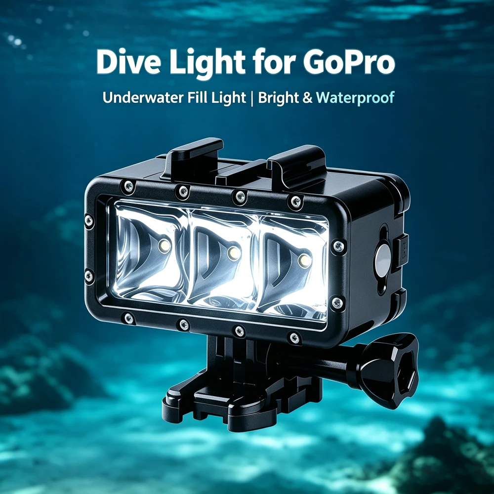 Luz LED de relleno impermeable para buceo, luz nocturna subacuática para GoPro Hero 13 12 11 10 9 Insta360 SJCAM AKASO DJI Osmo, cámara de acción