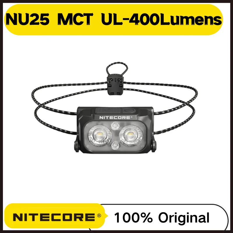 NITECORE NU25 MCT UL 400 lúmenes USB-C linterna frontal recargable batería integrada de 650mAh para actividades al aire libre iluminación