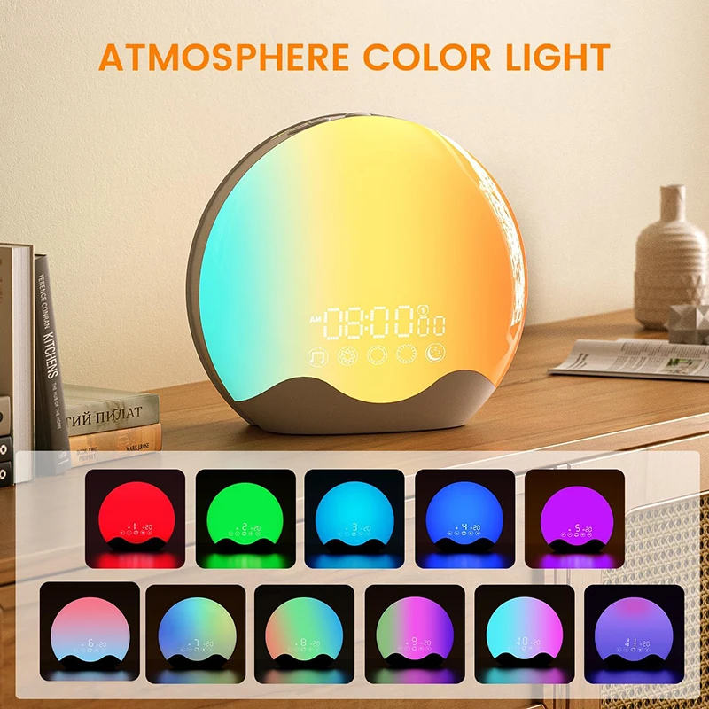 Reloj despertador Sunrise con luz de despertar, sonido Digital para dormir, luz nocturna, reloj de escritorio, dispositivo de ayuda para dormir, cambio de Color, regalo perfecto