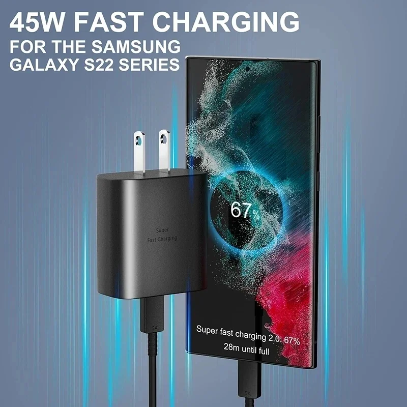 Cable USB C de Carga Súper Rápida 5A PD 45W Tipo C para Samsung S21 FE S22 Plus S23 S24 S25 Ultra Note 20 A15 A33 A34 A53 A54 A55