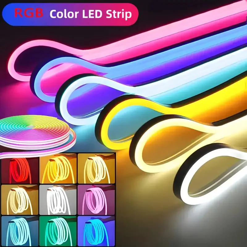 Tira de Luces LED RGB Neon 3535 con Enchufe Europeo DC24V, 5/10/15/20/30M, Sincronización de Música por Bluetooth, Resistente al Agua, para Decoración Interior y Exterior
