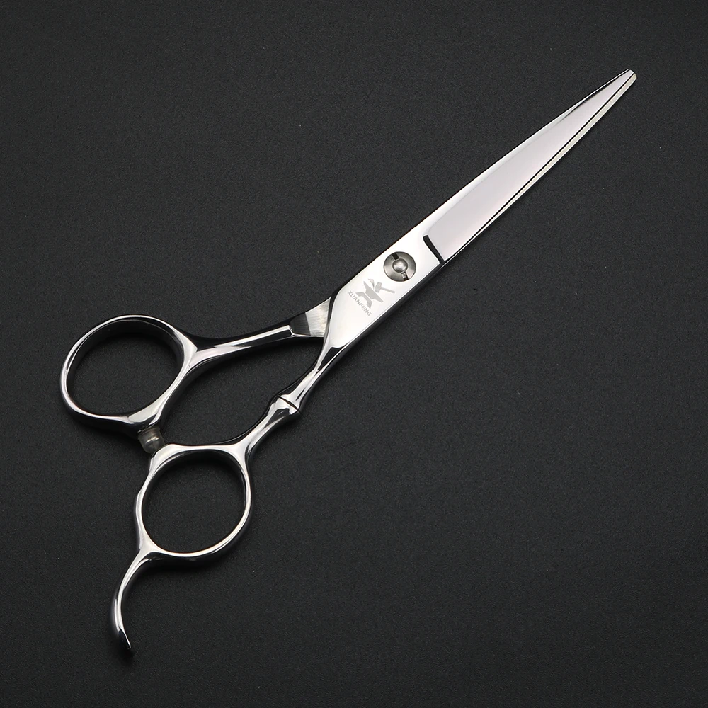 XUANFENG-Tijeras para el cabello con mango plateado, tornillos dorados de acero 9cr18, tijeras de corte y juego de tijeras de adelgazamiento para peluquero de 6 pulgadas