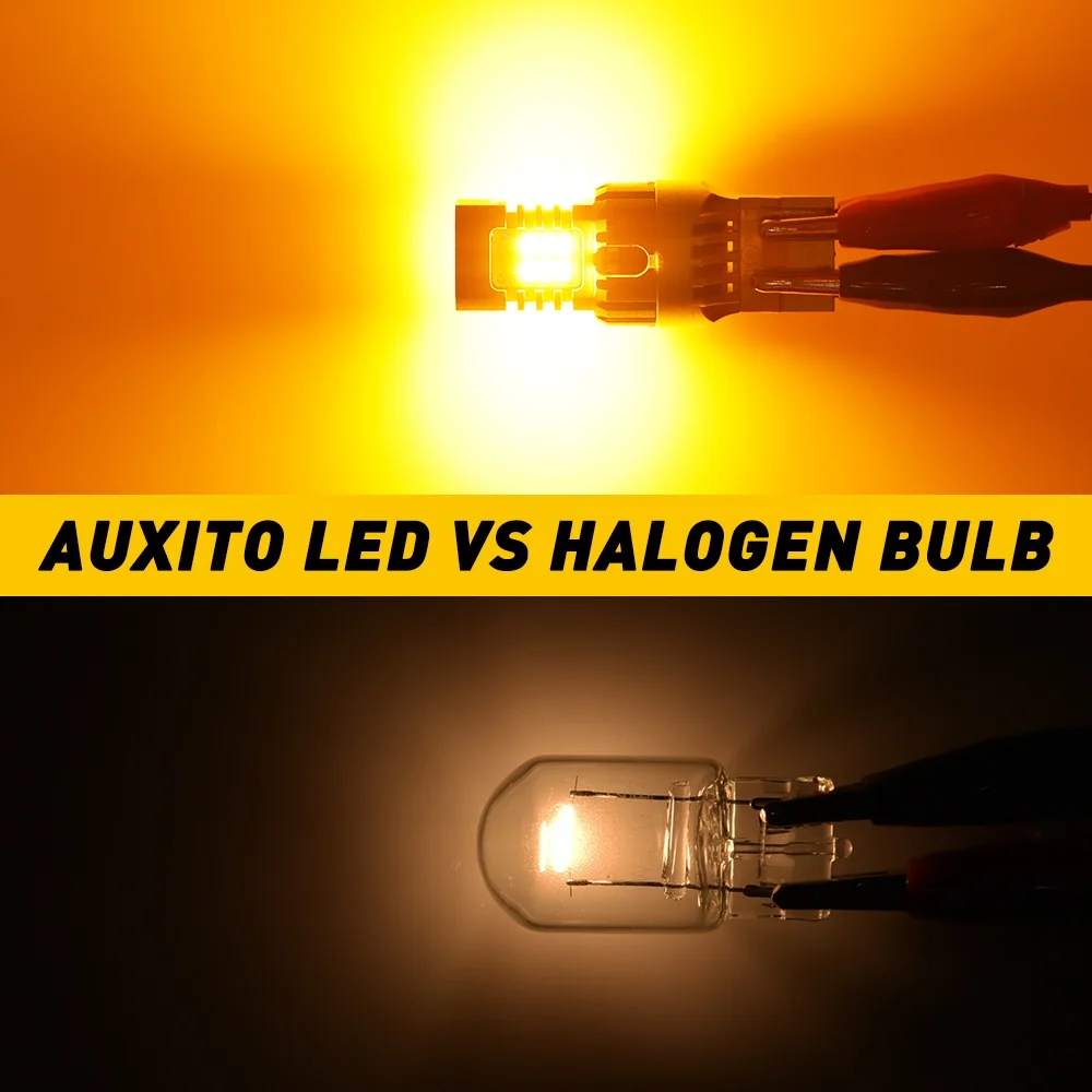 AUXITO 2 Piezas T20 LED Canbus Sin Hiperdestello W21W WY21W 7440 7440NA LED Ámbar para Luces de Señal de Giro de Coche, Sin Errores, Lámpara Automotriz 12V