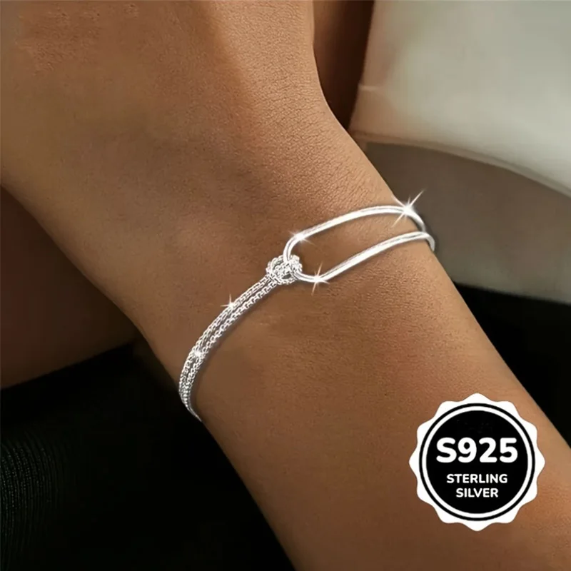 Juego de 3 pulseras de plata de ley S925, pulseras onduladas tejidas con media cadena geométrica minimalista para mujer, regalos de joyería elegantes