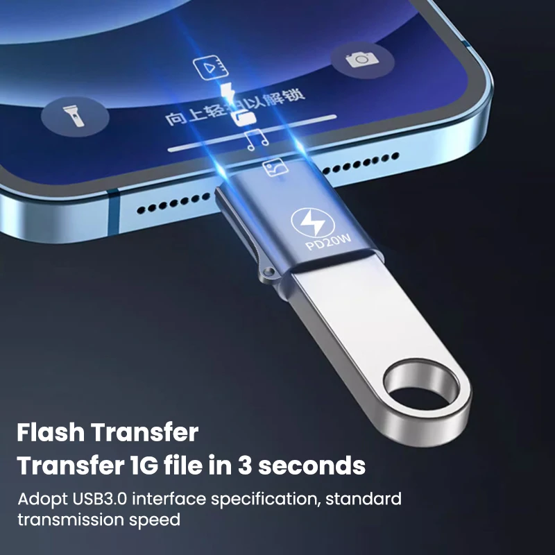 Adaptador USB 3.0 a Lightning OTG para iPhone, iPad, Tablet, Disco U, Conector Lightning Macho a USB Hembra, Convertidor con Carga Rápida PD de 20W