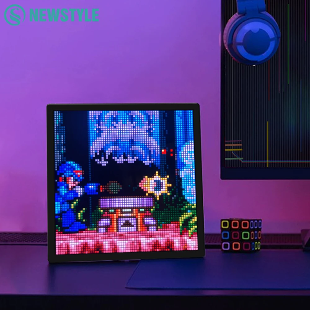 Pantalla inteligente LED de matriz de píxeles con Bluetooth, Panel de lámpara Digital RGB de 64x64, pantalla artística DIY, marco de decoración de habitación de Anime para videojuegos, Control por aplicación