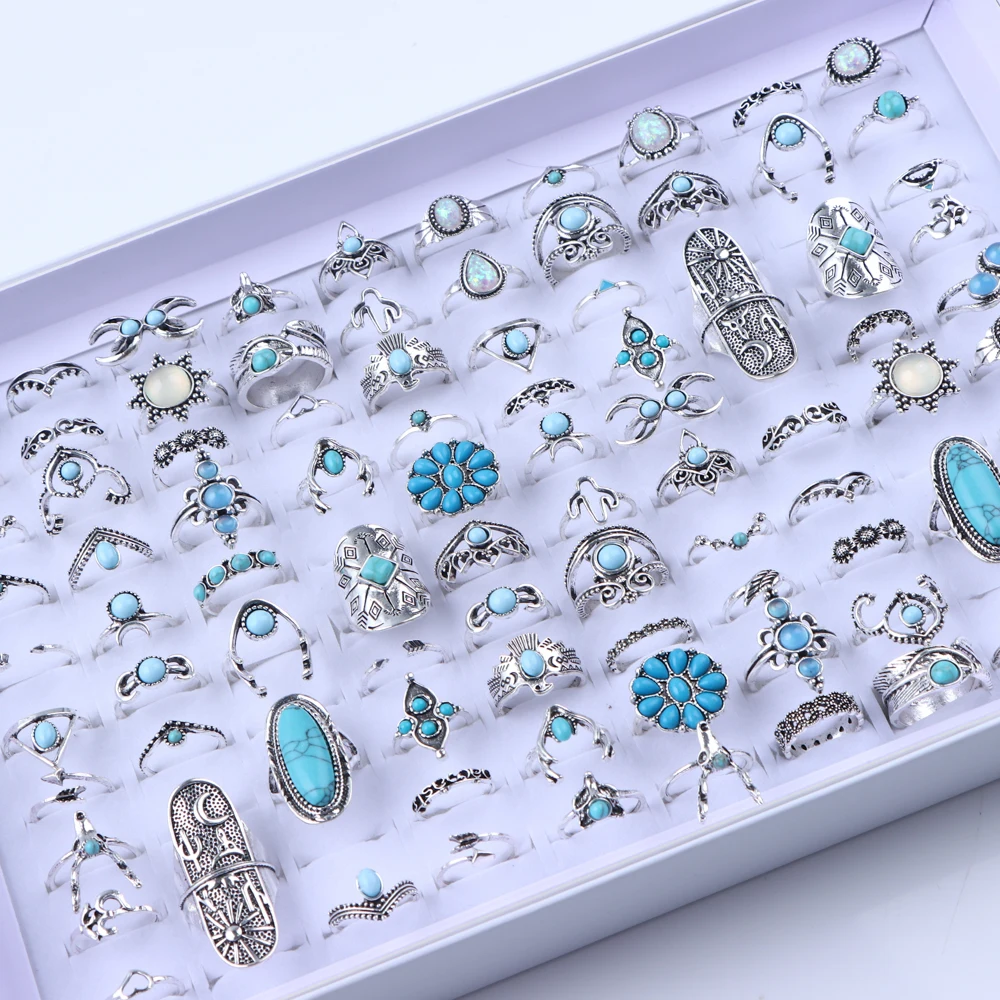 20/30 unids/lote Vintage Boho anillos turquesa de cristal moda mujer estilo de vacaciones Festival diario joyería decoración de fiesta regalos
