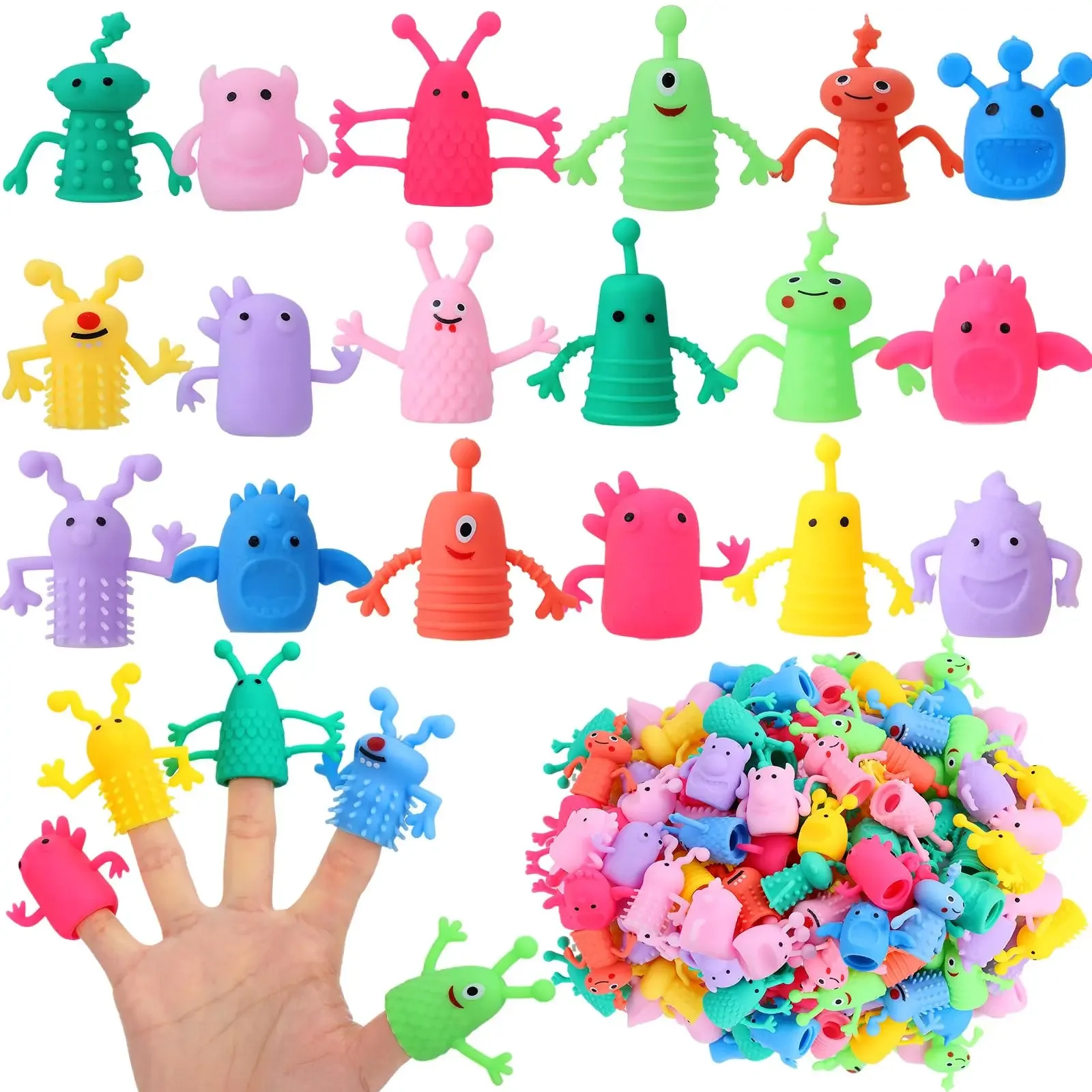 5/10/20 piezas de lindos monstruos de goma suave y elástica para los dedos, juguetes antiestrés para regalos de fiesta de cumpleaños, obsequios para invitados, juguetes.