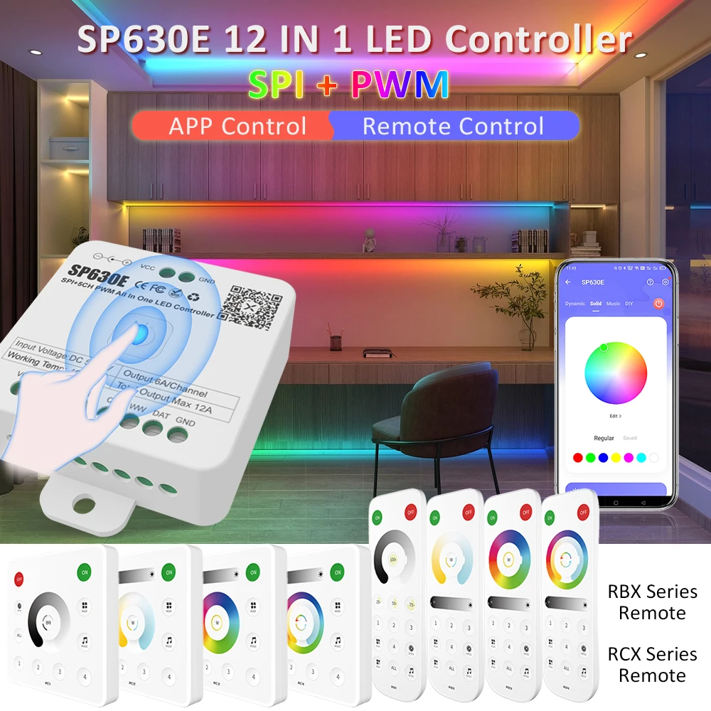 Controlador LED SP630E RGBCCT RGBW RGB CCT de un solo Color 12V 24V 5V Bluetooth remoto SMD5050 2835 COB PWM controlador de tiras de píxeles