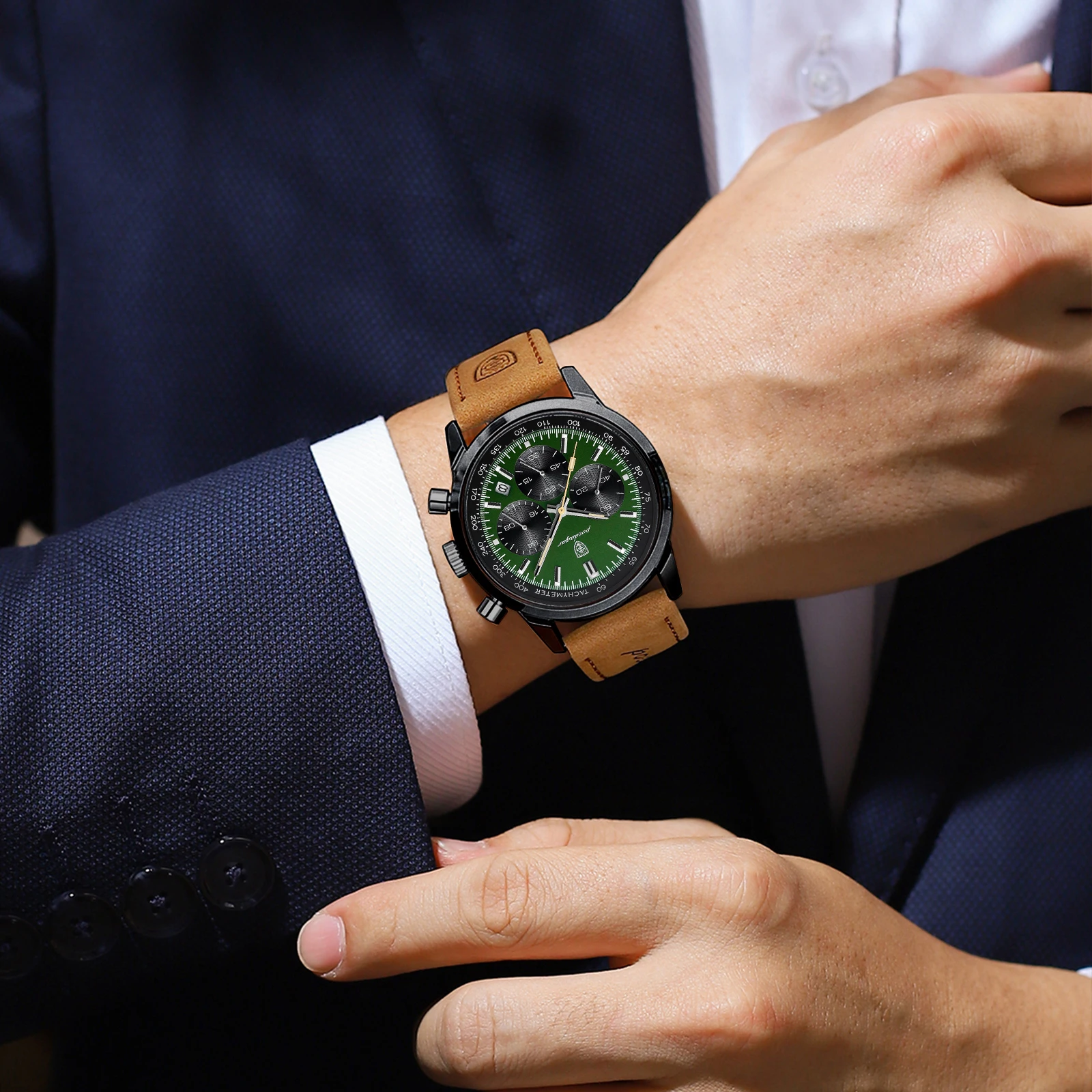 Reloj de pulsera deportivo POEDAGAR a la moda para hombre, cronógrafo luminoso resistente al agua, reloj militar para hombre, relojes de cuarzo de lujo de cuero para hombre