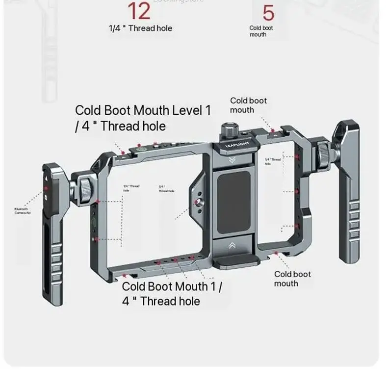 Leplight-Kit de jaula de vídeo para teléfono inteligente, aparejo de Metal con asas para iPhone y Android