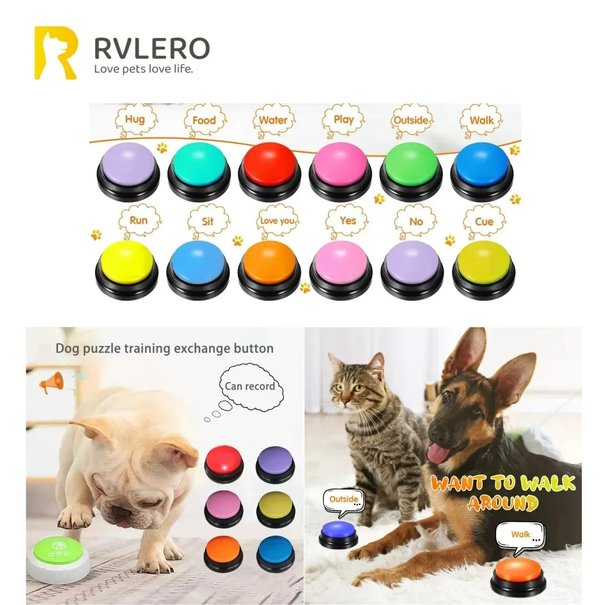 Botones de Comunicación para Perros, Botón de Grabación de Voz para Entrenamiento de Mascotas, Grabador y Reproductor, Regalo Divertido para Perros Habladores, Color Aleatorio