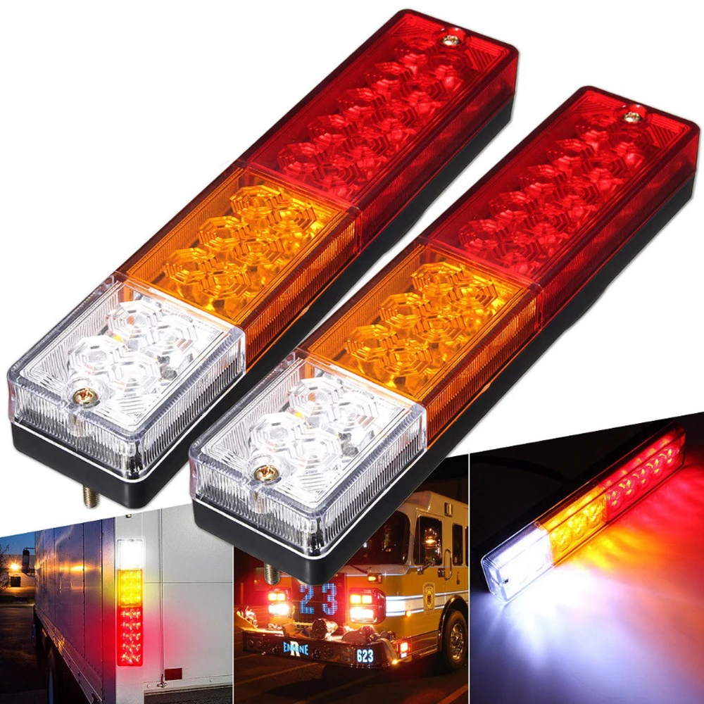 Barra de luces traseras para remolque, lámpara de marcha atrás de freno de estacionamiento, impermeable, 12V, rojo, ámbar y blanco, 20 LED