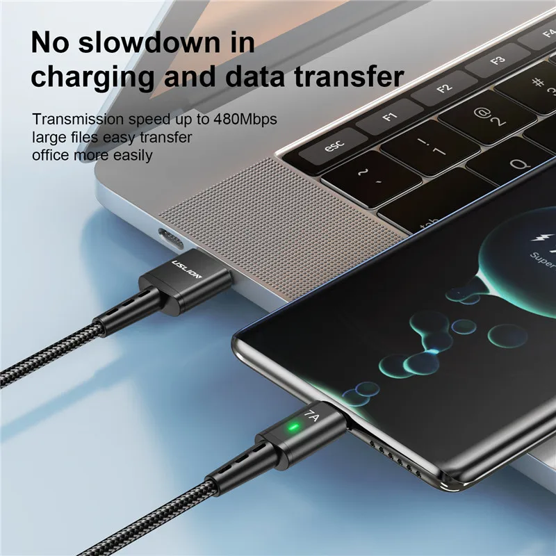 Cable USB tipo C 7A para Samsung S22 S20 Xiaomi mi 12, Cable USB C de carga rápida para teléfono móvil, Cable de datos para cargador tipo C