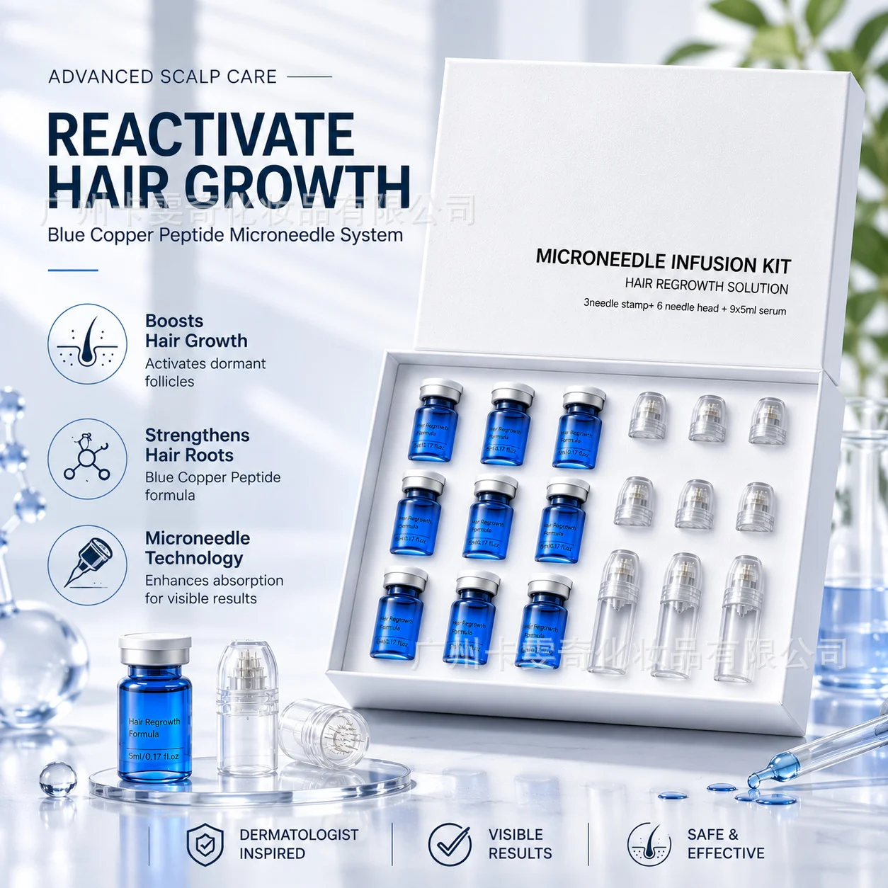 Suero de Microagujas para el Crecimiento del Cabello GHK-Cu con Péptido de Cobre Azul para Microagujas del Cuero Cabelludo
