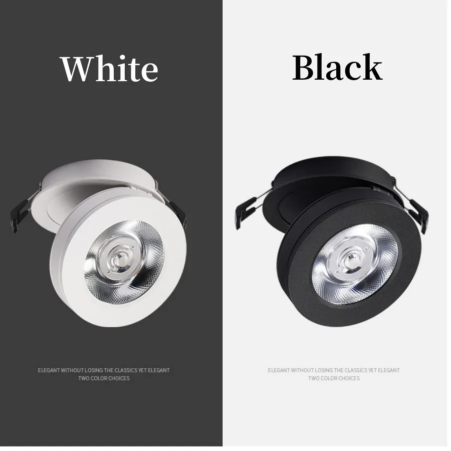 Foco empotrable LED plegable 90 °   Gira hacia arriba y hacia abajo aproximadamente 350 grados. °   Lámpara de Fondo COB de 5W 10W 18W 85-265V Iluminación Interior
