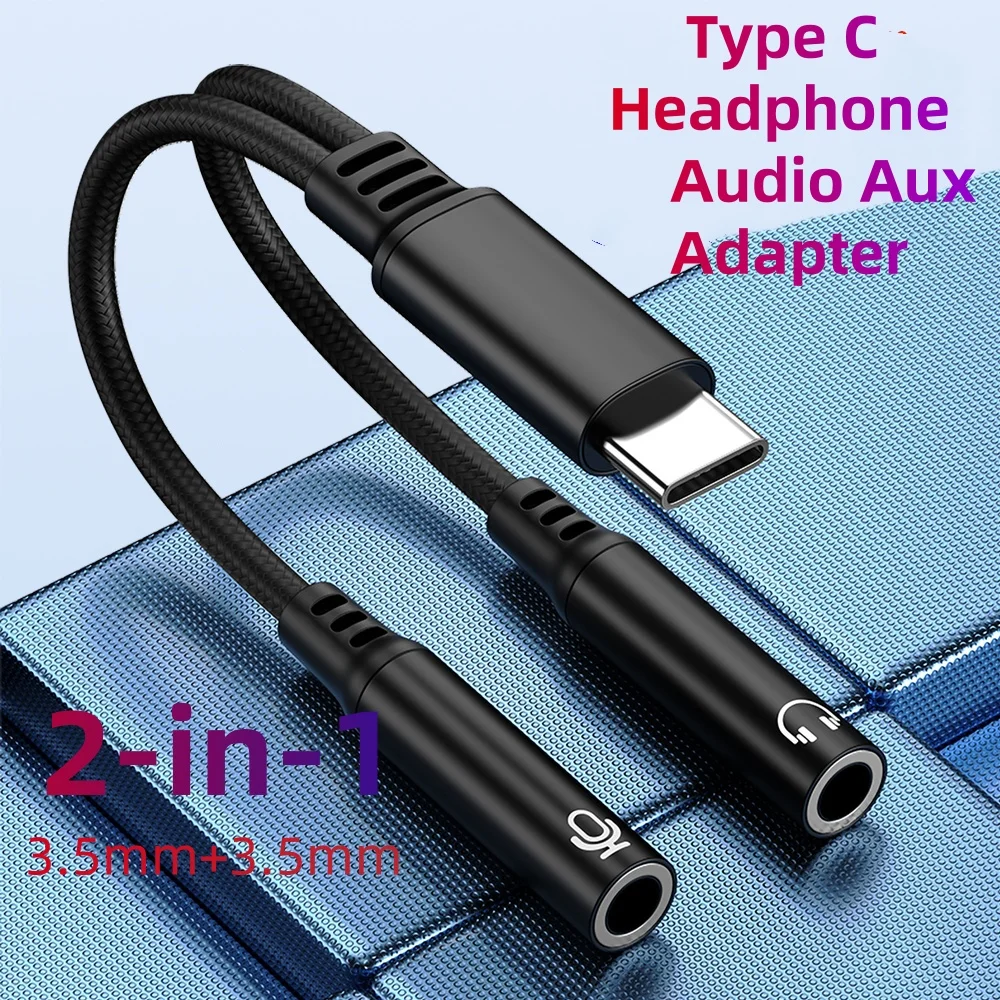 Adaptador auxiliar de Audio para auriculares 2 en 1, tipo C a doble 3,5mm, interfaz de tarjeta de sonido, adaptador de micrófono para auriculares para IPhone15 16
