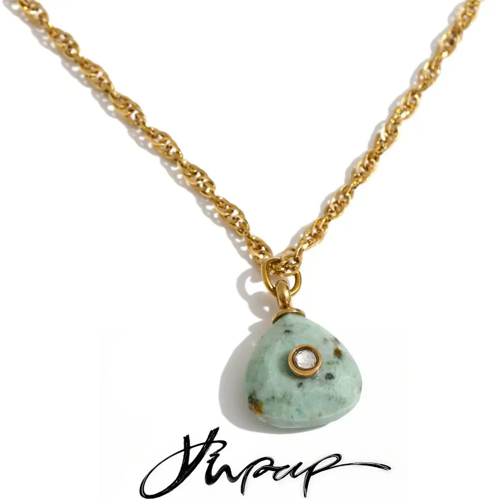 Yhpup Nuevas Llegadas Colgante de Collar Rectangular Triangular de Piedra Natural Exclusivo