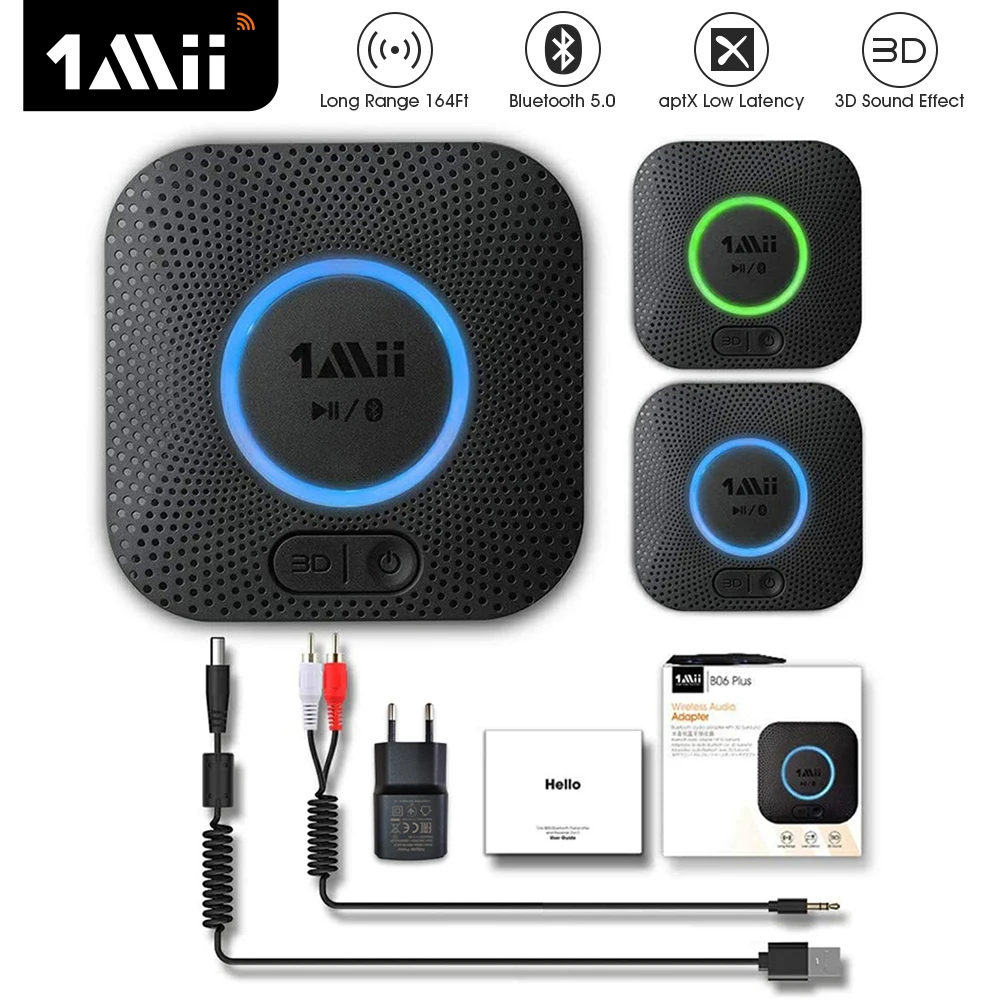 Receptor de Audio Bluetooth 1Mii AptX LL Dual Link RCA 3.5mm AUX, Música 3D, Adaptador de Audio Inalámbrico de Largo Alcance 30M para Altavoz B06 Plus