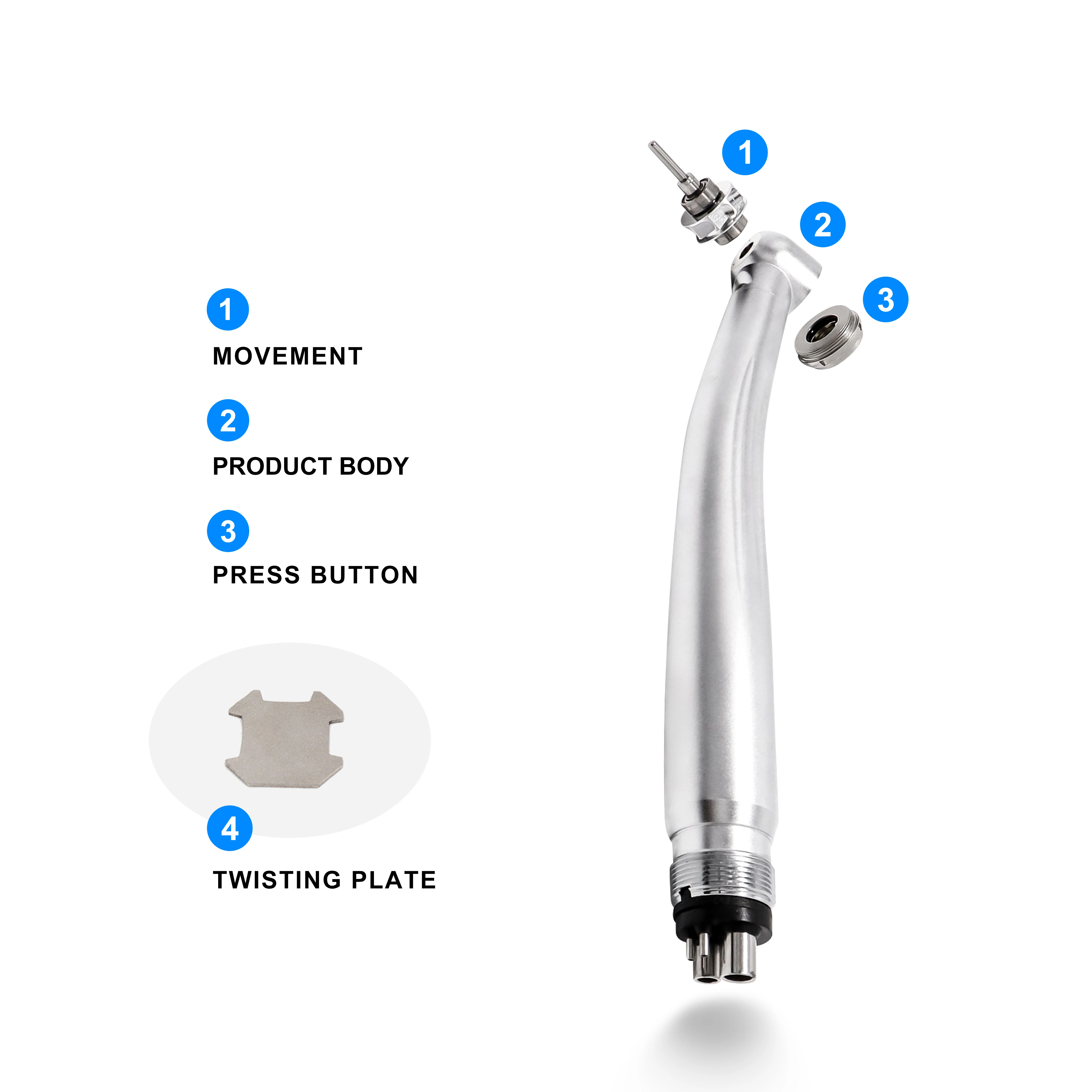 Pieza de mano Dental LED de alta velocidad, acoplador tipo E con Triple pulverización de agua de fibra óptica y taladro Dental de bajo ruido para odontología