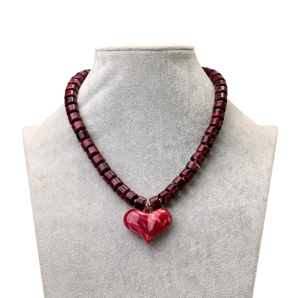 Gargantilla con colgante de corazón de cuentas coloridas acrílicas a la moda, collares con cuentas geométricas a la moda, Collar, regalos de joyería