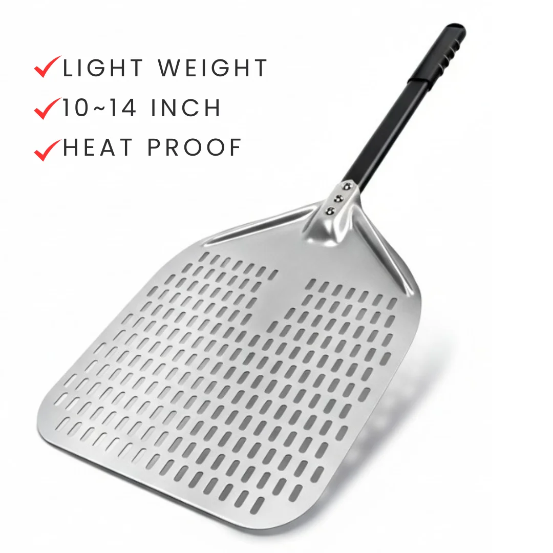 Pala perforada para Pizza grande de 10, 12, 13, 14 pulgadas, mango corto/largo para horno, pelado giratorio, utensilios de cocina, herramientas para hornear Pizza