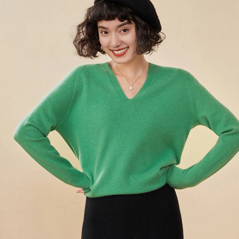 Otoño e Invierno nuevo suéter de cachemira para mujer 100% cachemira pura jersey de punto con cuello en V de manga larga Top de mujer superventas