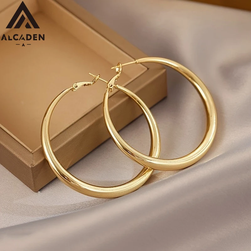 Pendientes de aro circulares grandes de Metal de acero inoxidable 316L para mujer, aretes redondos exagerados en forma de C, regalos de joyería