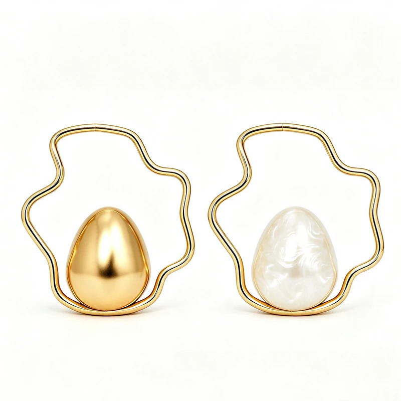 Bolso de Mano de Acrílico con Forma de Huevo, Bolso de Noche con Marco Metálico Irregular para Mujer, Bolso de Mano Elegante de Lujo para Boda, Color Blanco