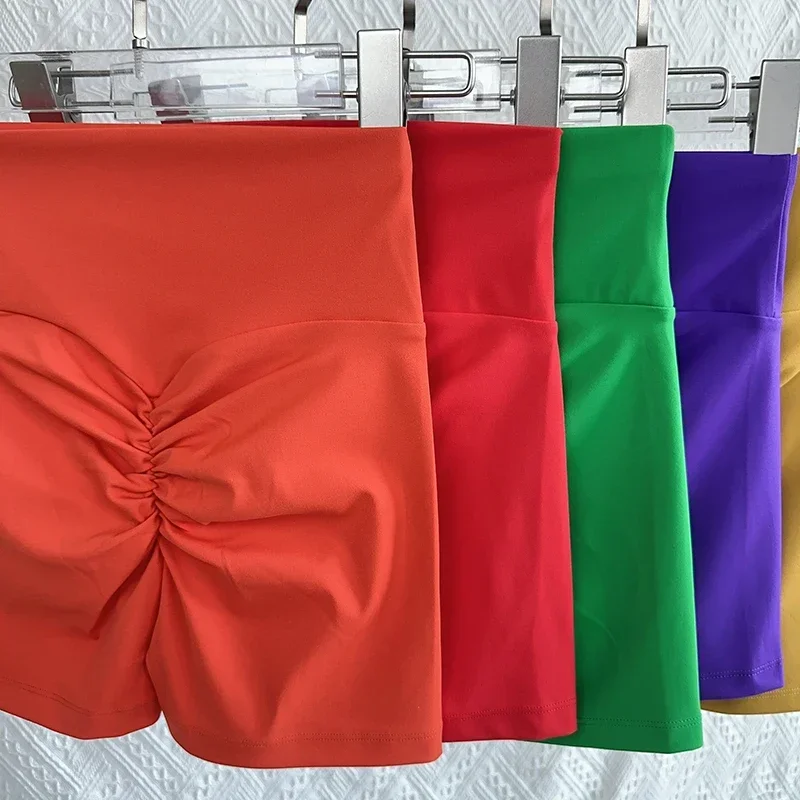 Pantalones cortos de Yoga sin costuras de cintura alta de Color sólido, mallas deportivas transpirables de secado rápido para ciclismo, pantalones cortos deportivos para correr