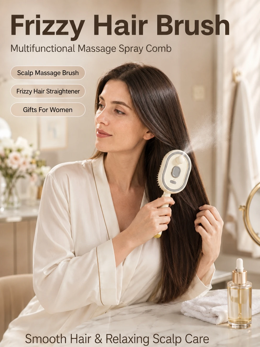 Cepillo para cabello encrespado, peine pulverizador de masaje multifuncional, cepillo para masaje del cuero cabelludo, alisador de cabello encrespado, regalos para mujeres