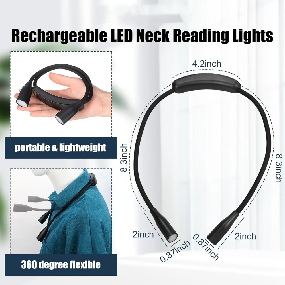 Luces de lectura LED recargables para el cuello, luz para el cuello para lámpara de lectura, 3 colores, 9 brillos, luz Flexible para el cuello y el brazo, luz para leer libros