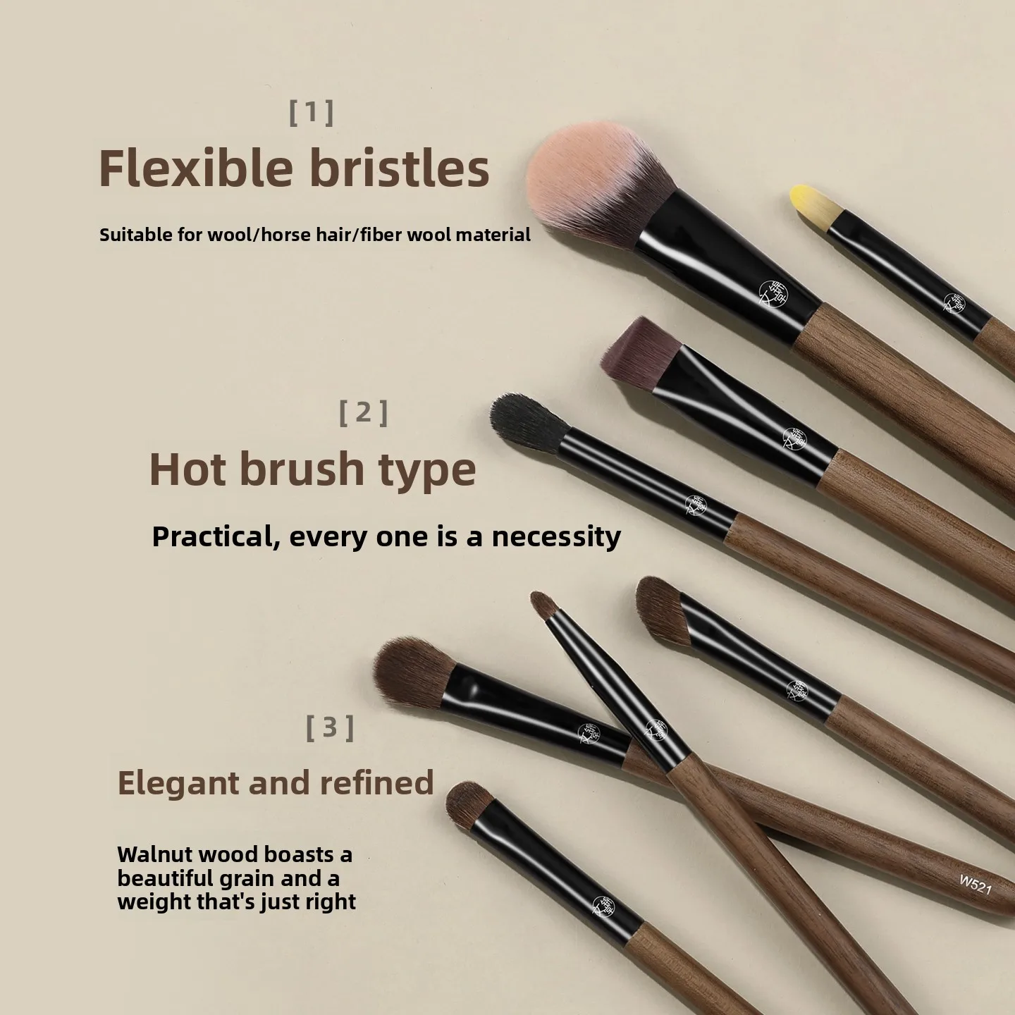 Set de 8 Brochas de Maquillaje de Pelo Animal de Madera de Nogal, Brochas Esponjosas para Colorete, Sombra de Ojos y Base, Herramienta Cosmética para Detalles y Difuminado
