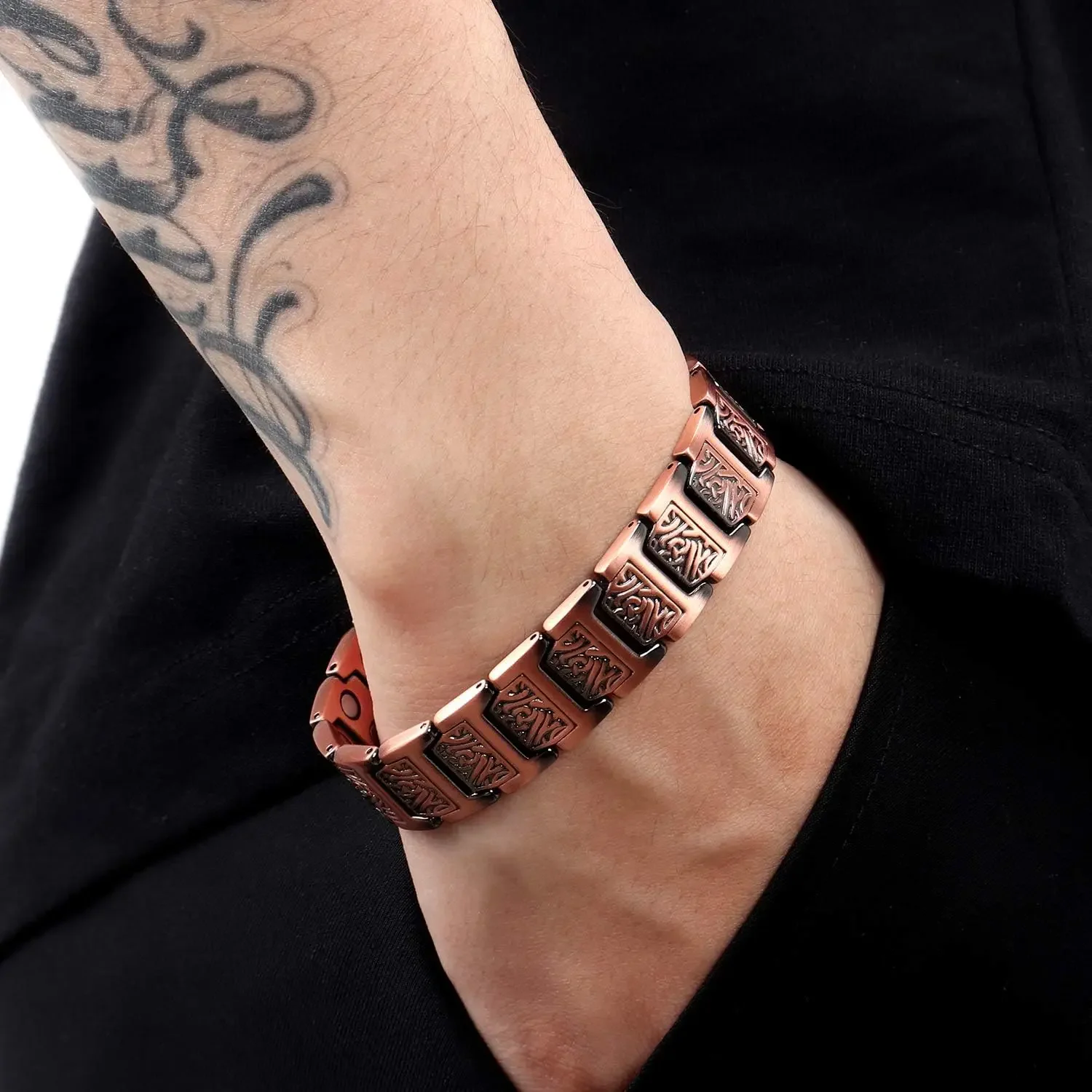 ARADOO Pulsera de cobre para hombre, pulseras de eslabones magnéticos 100% de cobre puro, regalo de joyería con herramienta de ajuste de tamaño