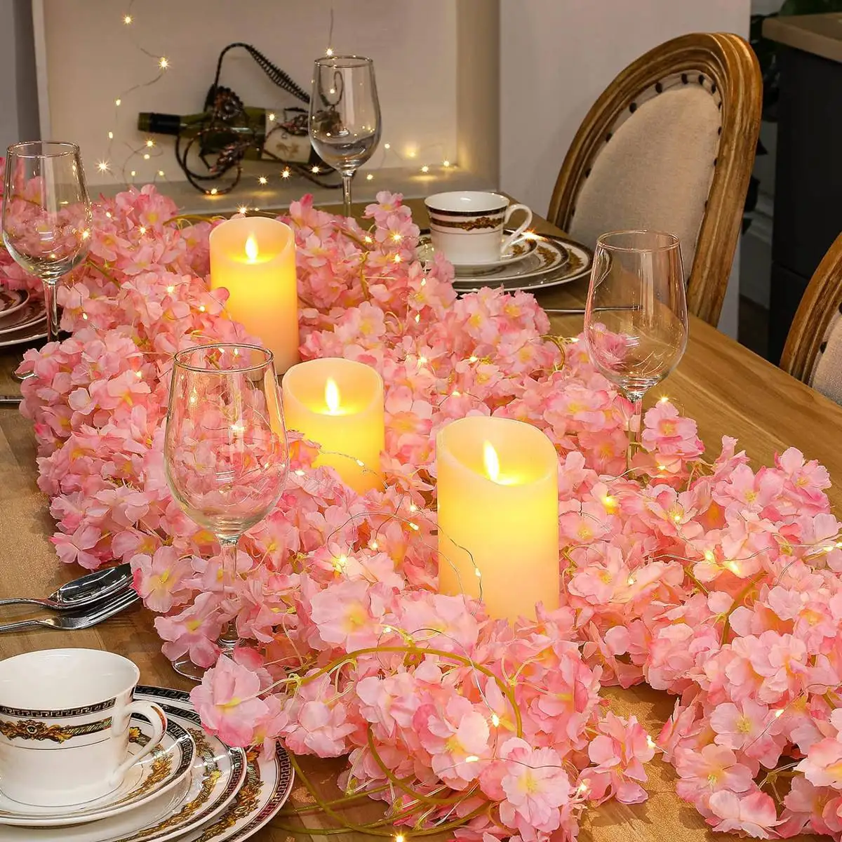 Guirnalda de luces de flor de cerezo, guirnalda de 20LED, guirnalda de flores artificiales, luces de hadas de enredaderas para decoración del banquete de boda y dormitorio, 1 ud.