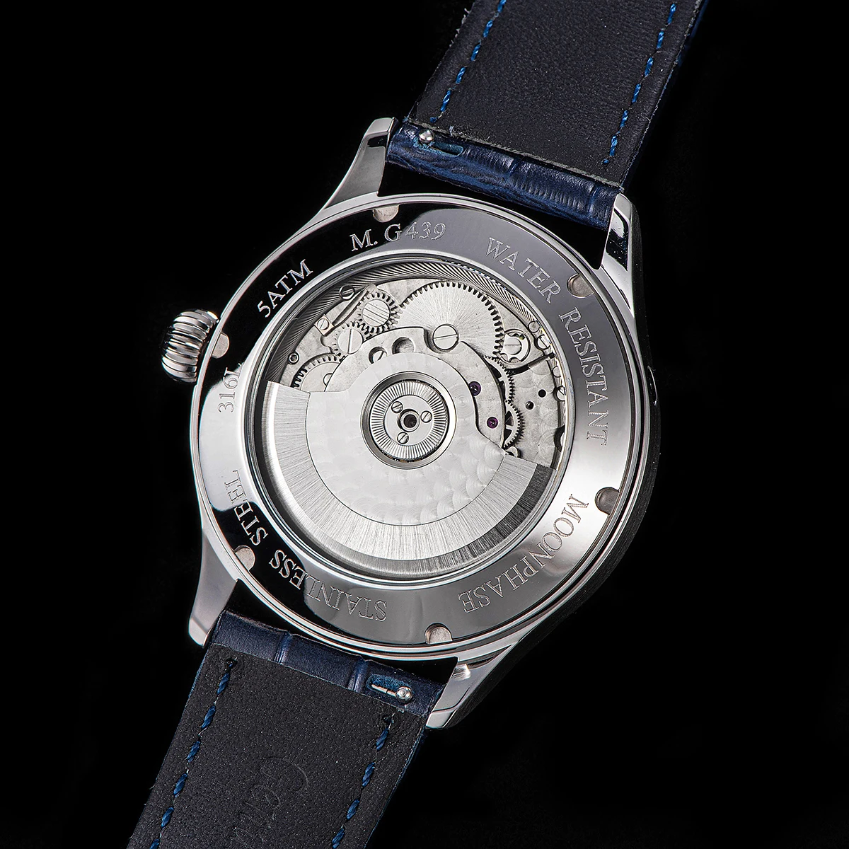 Reloj Sugess Moonphase para hombre, relojes de pulsera mecánicos automáticos de 40mm, movimiento de origen ST2528, esferas de arenisca azul de acero inoxidable