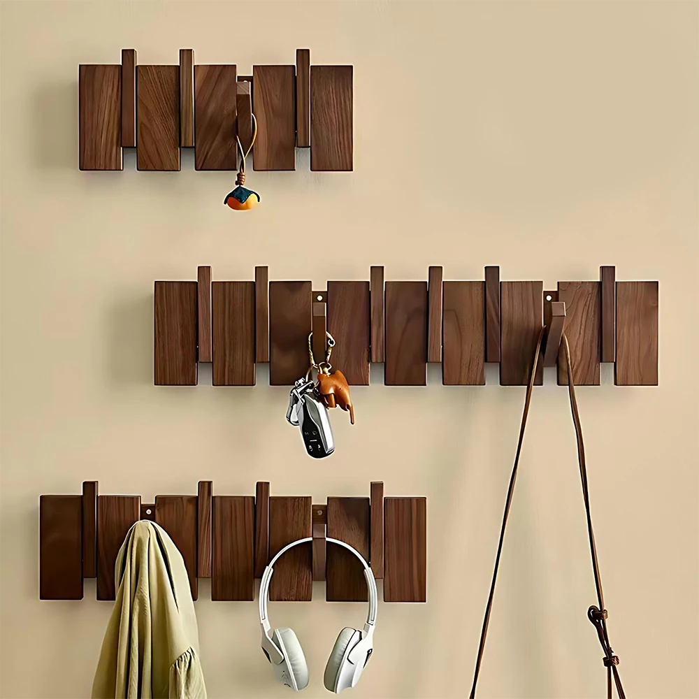 Gancho con forma de tecla de piano, de madera, para la entrada, para colgar abrigos, sombreros, bolsos y llaves. Gancho multifuncional plegable para puerta o pared.