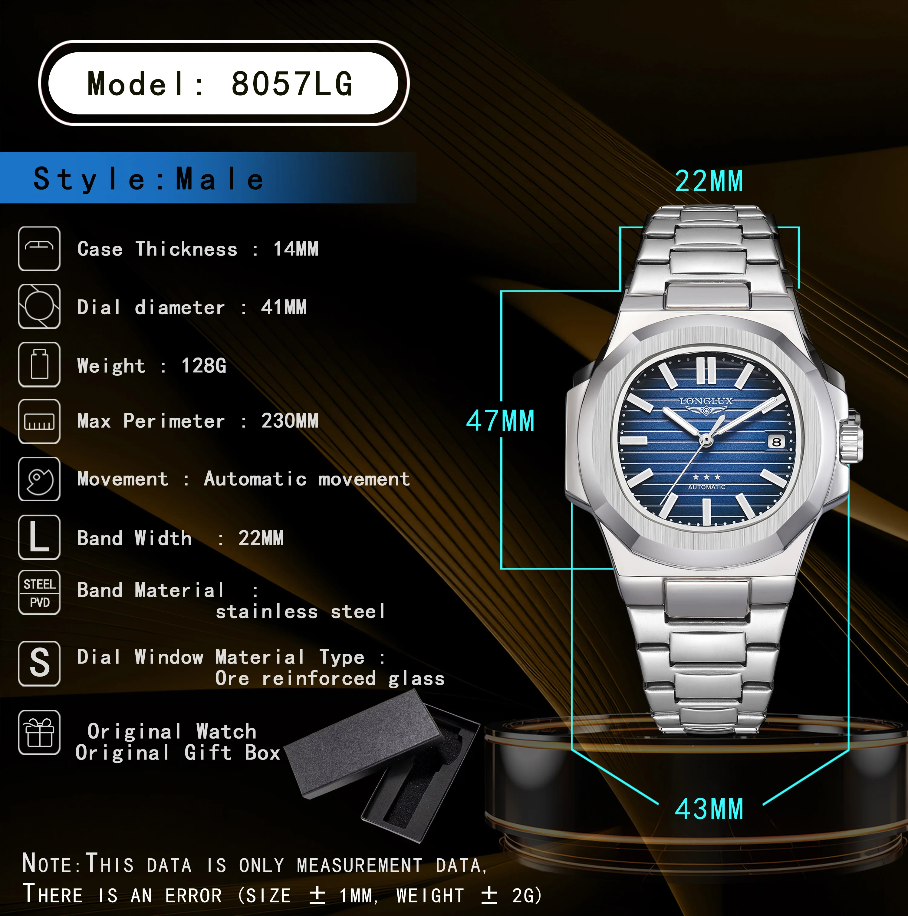Reloj automático para hombre, con fecha, mecanismo de cuerda manual, resistente al agua, de acero inoxidable, con indicadores luminiscentes, reloj de lujo para hombre, ideal como regalo para tu pareja.