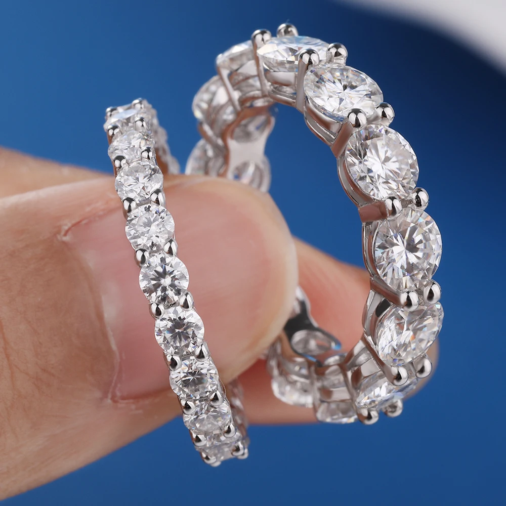 Anillo de fila de moissanita de Color D de 5mm, anillos de boda de Plata de Ley 925 con diamantes para mujer, joyería fina certificada, regalo Houtros