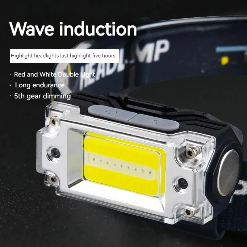 Mini linterna frontal Dual COB con Sensor, Clip para sombrero, 5 modos de iluminación, linterna de caza para acampar al aire libre, lámparas de cabeza de inducción