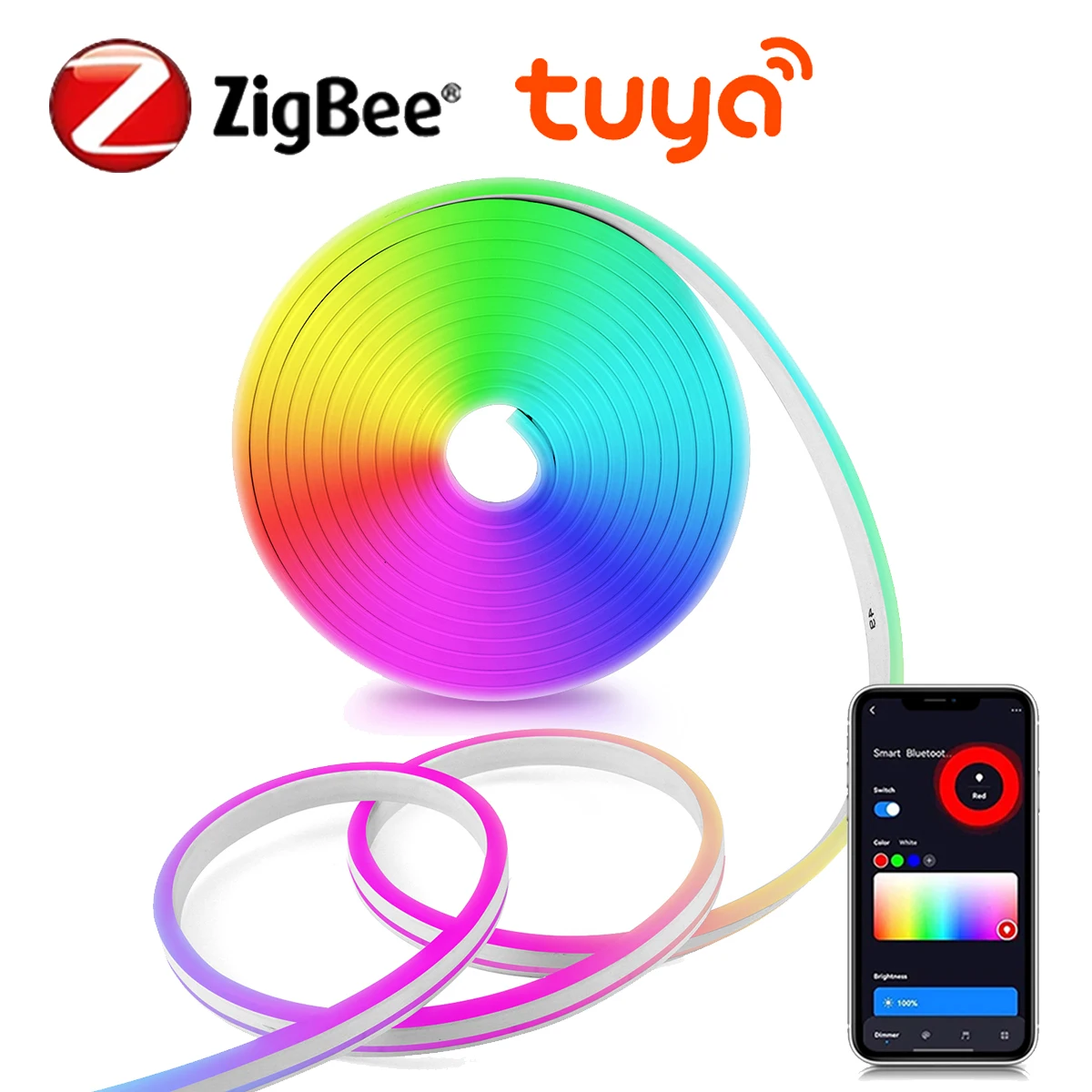Tira de LED RGB Inteligente Zigbee Tuya, USB 5V, Cinta Flexible Impermeable, Luces LED para Decoración de Habitaciones, Fita LED RGB, Requiere HUB