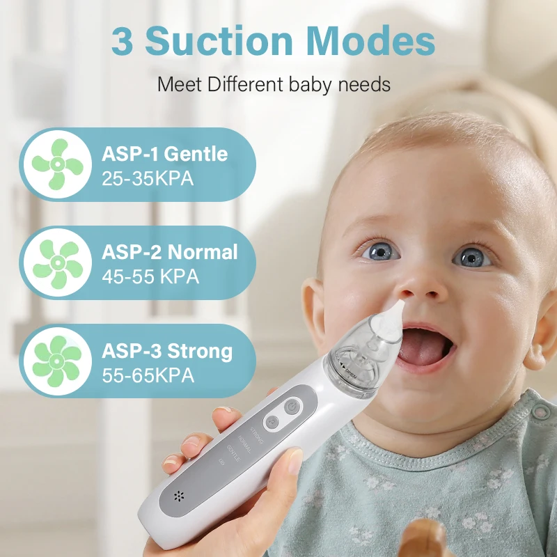 Aspirador Nasal Eléctrico para Bebés, Aspirador de Nariz Automático para Niños Pequeños con Música y 3 Puntas de Silicona