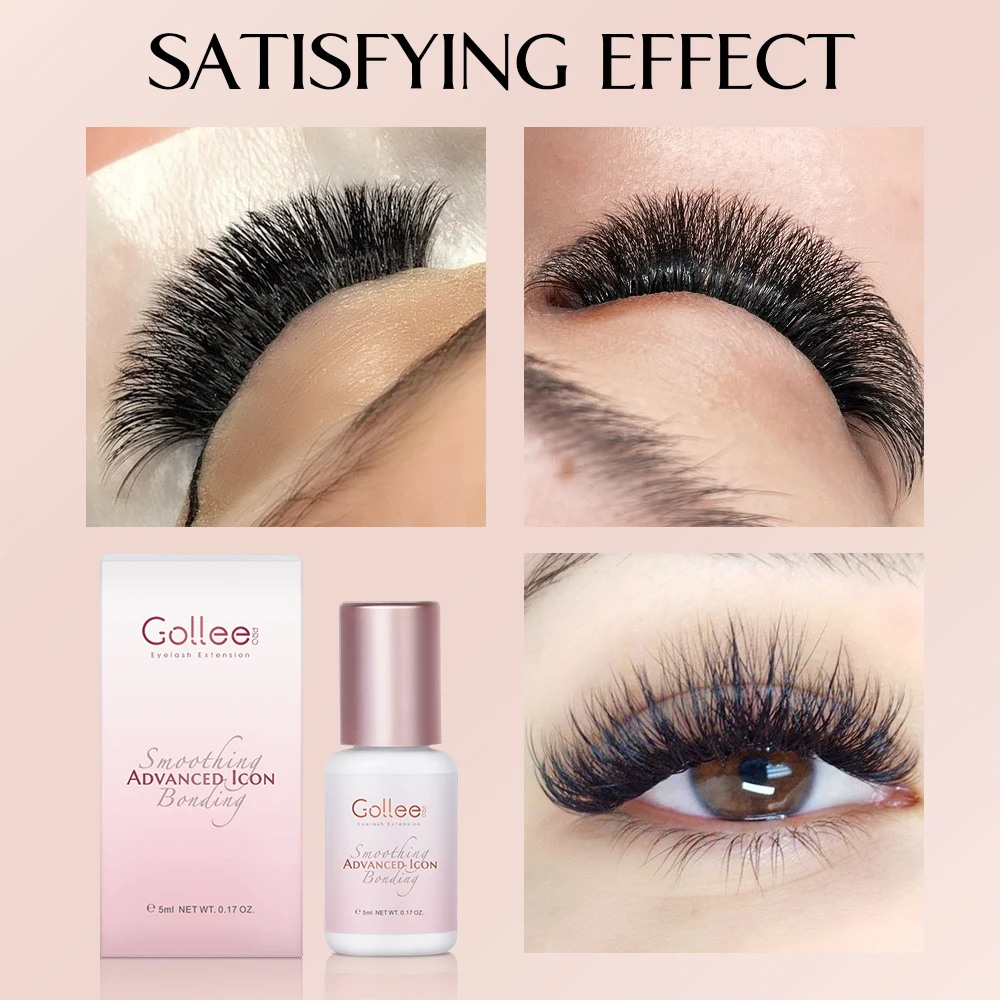 Pegamento para Pestañas Gollee Rosa 1-2s, Extensiones de Pestañas de Larga Duración (6-8 Semanas), Adhesivo Resistente al Agua, Maquillaje Profesional para Pestañas de Colores