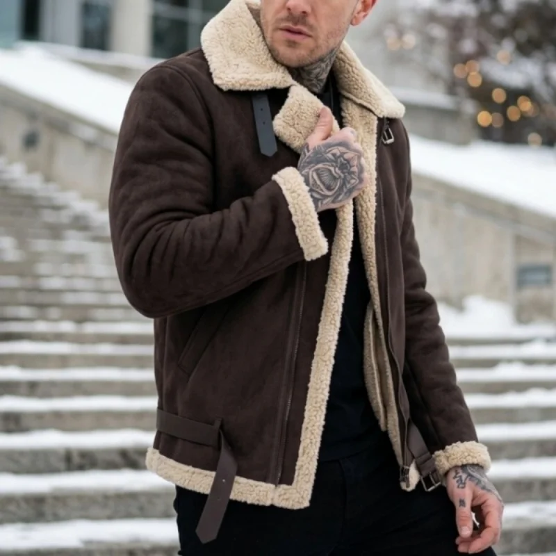 Chaqueta de Invierno para Hombre, Nueva, de Felpa, Cálida, con Forro Polar, Lista para el Invierno, Estilo Urbano, Chaqueta de Caza
