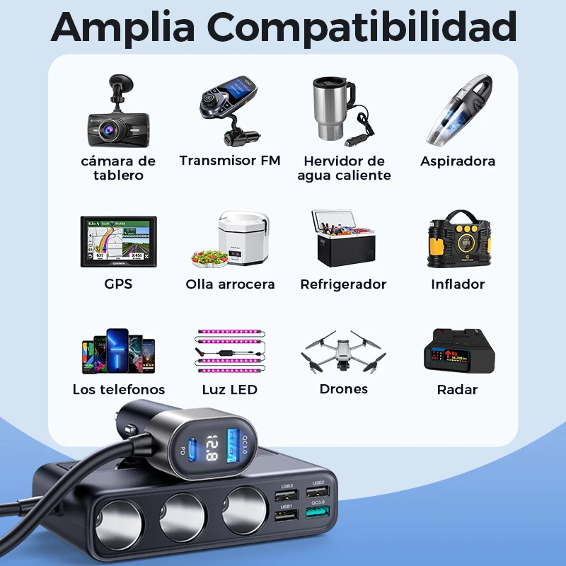 Joyroom 154W 9 en 1 adaptador de cargador de coche interruptores independientes de carga toma de cigarrillo CC PD 3 enchufe divisor de encendedor de cigarrillos